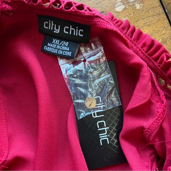 City Chic Kiss Me Quick Crochet Trim Top In Love Red New With Tags - Picture 5 of 5